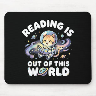 Reading is out of this world funny cat space books mouse mat