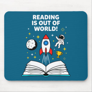 Reading is out of this world space astronaut mouse mat
