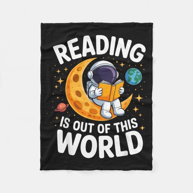 Reading is Out of This World Space Funny Books Fleece Blanket (Front)