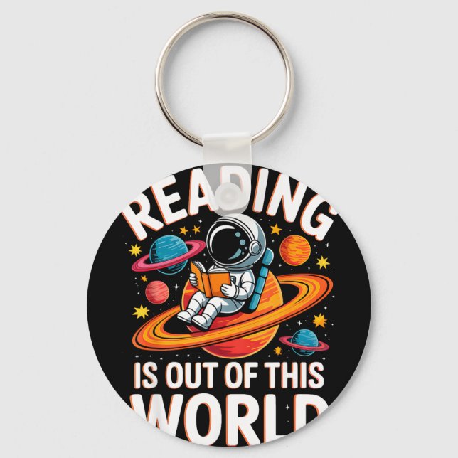 Reading is out of this world space funny books key ring (Front)