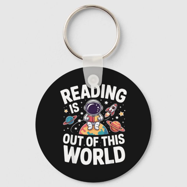 Reading is Out of This World Space Funny Books Key Ring (Front)