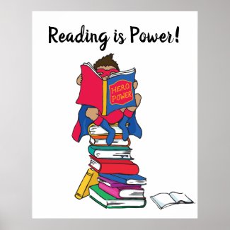 Reading is power superhero boy reading kids poster