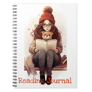 Reading journal Cute girl book and dog Autumn