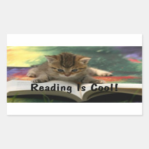 Reading Kitty Rectangular Sticker
