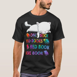 Reading Library Tiedye Cat One Book Two Books Red  T-Shirt