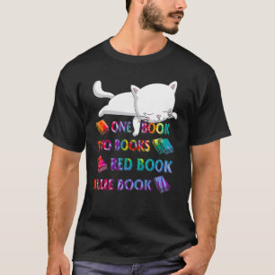 Reading Library Tiedye Cat One Book Two Books Red  T-Shirt