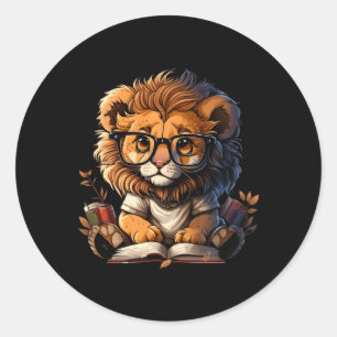 Reading Lion For Books Reading For Book Readers Classic Round Sticker