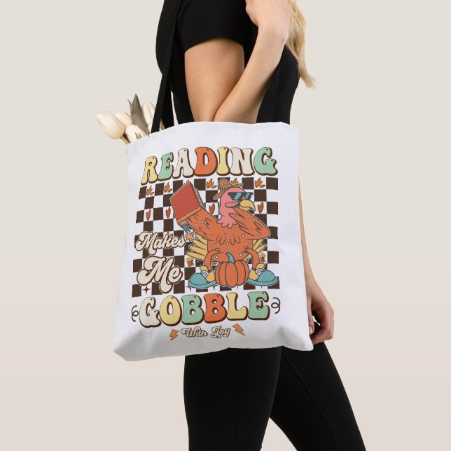 Reading Makes Me Gobble With Joy Thanksgiving Cool Tote Bag (Close Up)