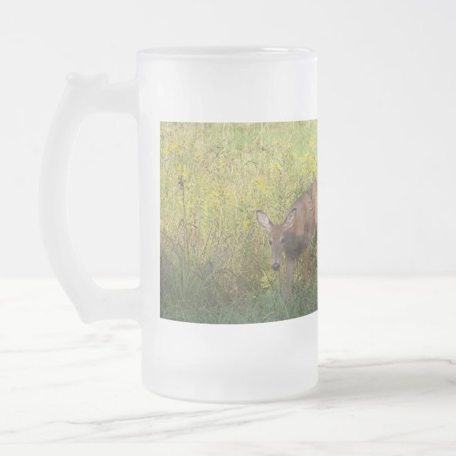 Reading Mountain Deer - Customised Frosted Glass Beer Mug (Left)