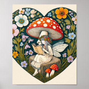Reading Mushroom Fairy Poster