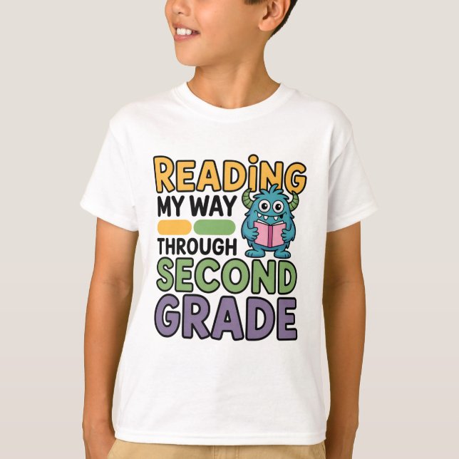 Reading My Way Through Second Grade Monster  T-Shirt (Front)