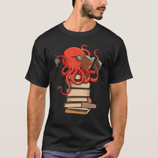 Reading Octopus Ocean Reader Librarian Book Nerd B T-Shirt (Front)