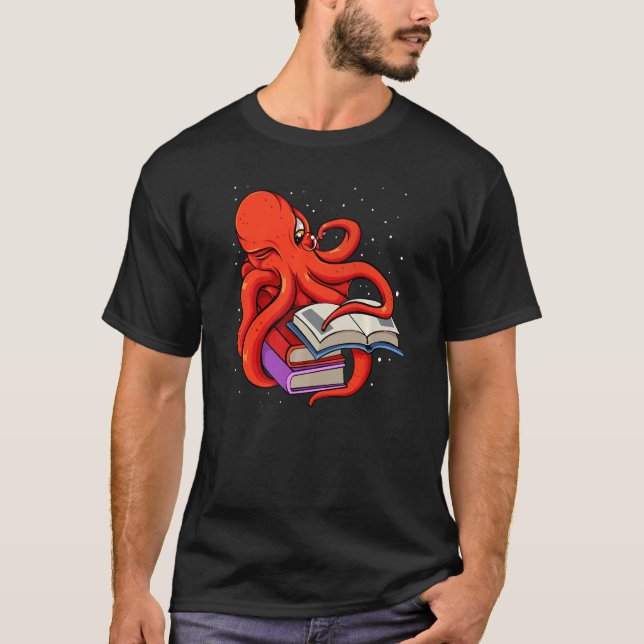 Reading Octopus Ocean Reader Librarian Book Nerd B T-Shirt (Front)