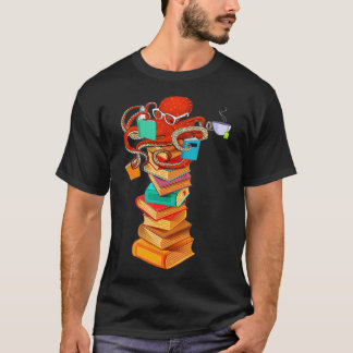 Reading Octopus Tea Coffee Book Lover Bookworm Rea T-Shirt