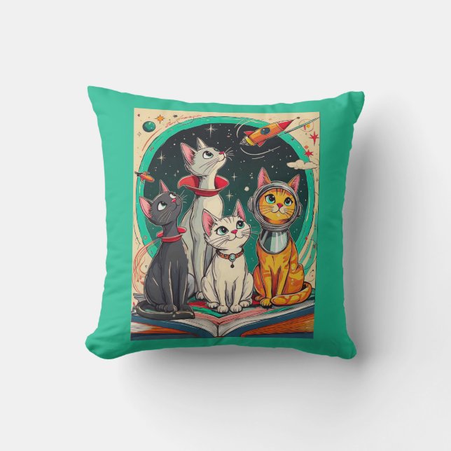Reading Opens a Gateway to Cosmic Cat Adventures Cushion (Front)
