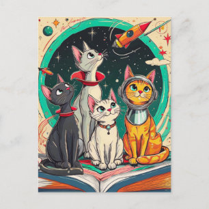 Reading Opens a Gateway to Cosmic Cat Adventures Postcard