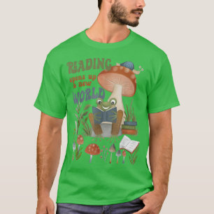 Reading Opens Up A New World frog book lover book  T-Shirt