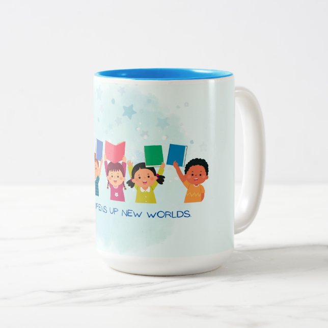 Reading Opens Up New Worlds Two-Tone Coffee Mug (Front Right)