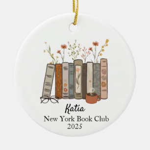 Reading Ornament, Gift for Readers, Bookworm Gift Ceramic Tree Decoration