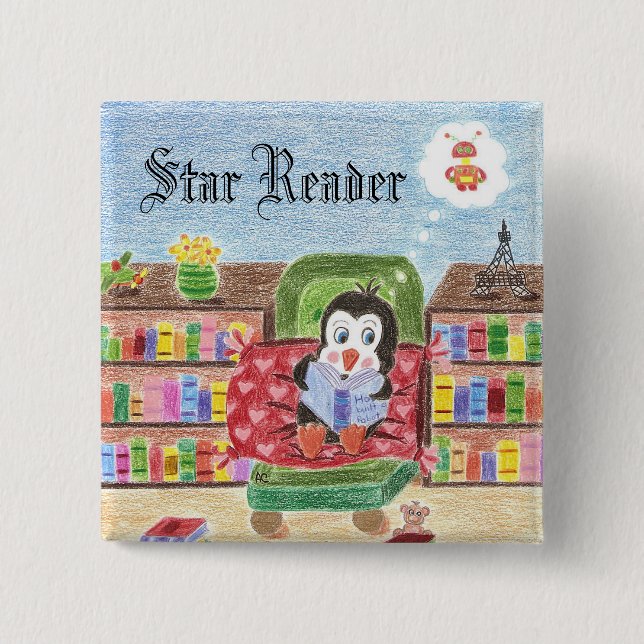 Reading penguin reward button (Front)