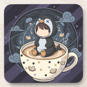 Reading Penguin with Warm Cup Coaster