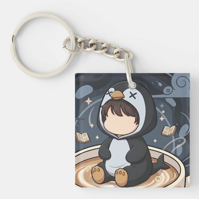 Reading Penguin with Warm Cup Key Ring (Front)