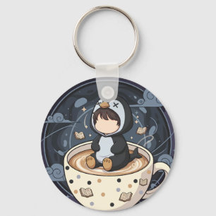 Reading Penguin with Warm Cup Key Ring
