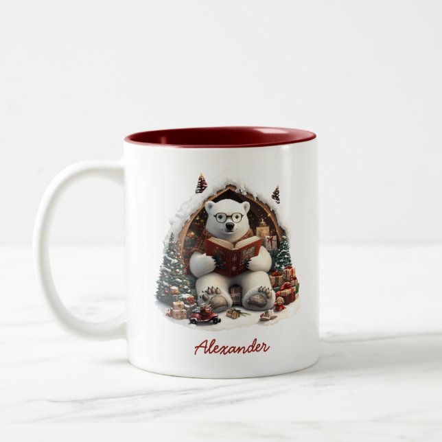 Reading Poler Bear Custom Name Two-Tone Coffee Mug (Left)