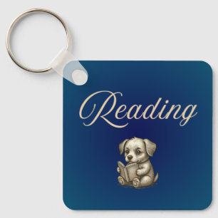 Reading Puppy Book Lover Keychain - Dog reading