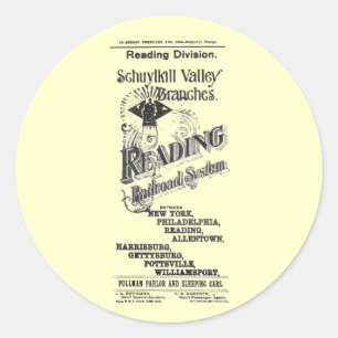 Reading Railroad System Timetable Cover 1894 Classic Round Sticker