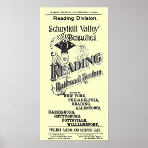 Reading Railroad System Timetable Cover 1894 Poster