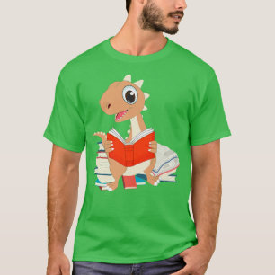Reading Read Book Lovers Reader Cartoon Cute Dinos T-Shirt