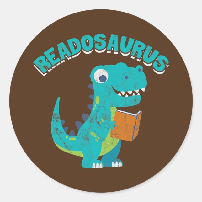 Reading Readosaurus Book Saurus Dinosaur Bookworm Classic Round Sticker (Front)