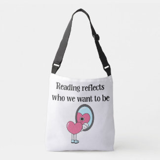 Reading Reflects Pink Heart Mirror Quote Crossbody Bag