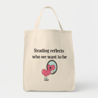 Reading Reflects Pink Heart Mirror Quote Tote Bag
