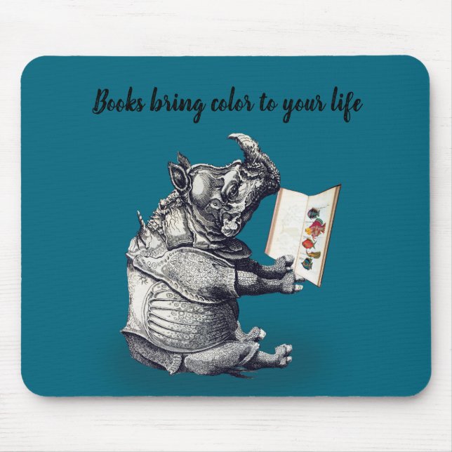 Reading Rhinoceros loves books Mouse Mat (Front)