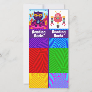Reading Rocks, Cat, Robot Bookmark Card