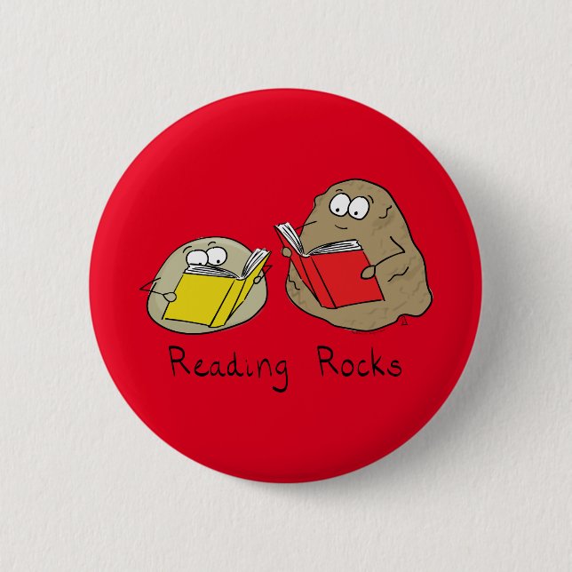 Reading Rocks Cute Kids Cartoon 6 Cm Round Badge (Front)