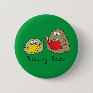 Reading Rocks Funny Book Button Pin