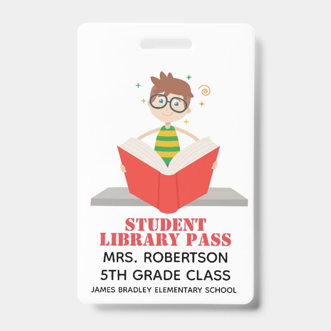 Reading School Library Hall Pass Badge ID Badge (Front)