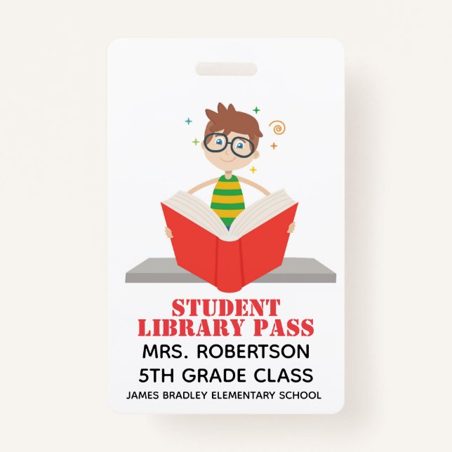 Reading School Library Hall Pass Badge ID Badge (Front)