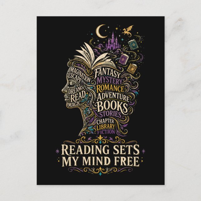 Reading sets my mind free for book lovers postcard (Front)