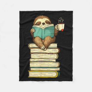 Reading sloth animal funny sloth reading book tea fleece blanket