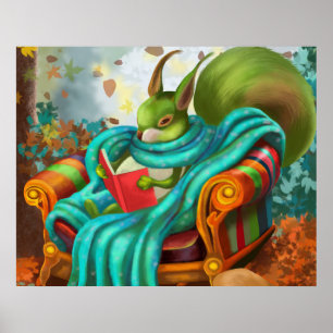 Reading squirrel poster