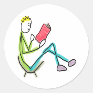 Reading Stickman Classic Round Sticker
