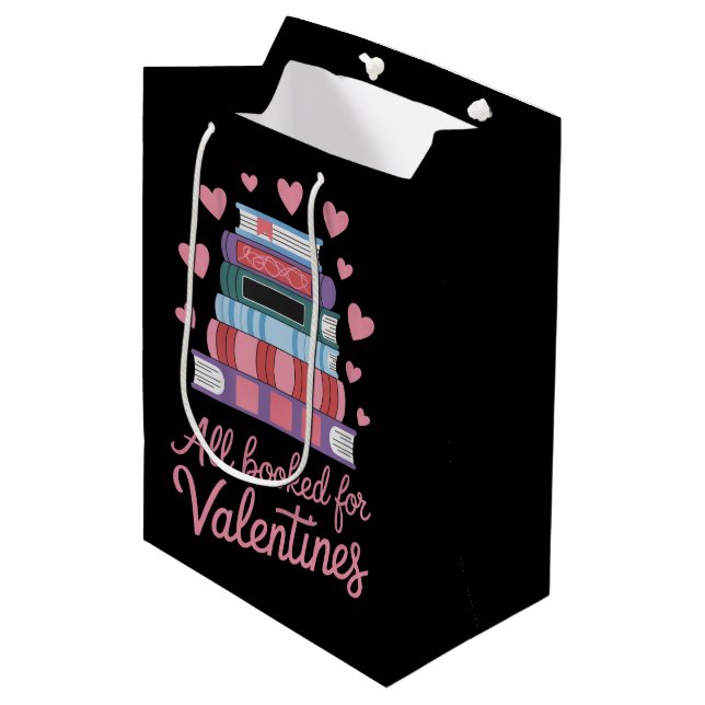 Reading Teacher All Booked for Valentine's Day Medium Gift Bag (Front Angled)