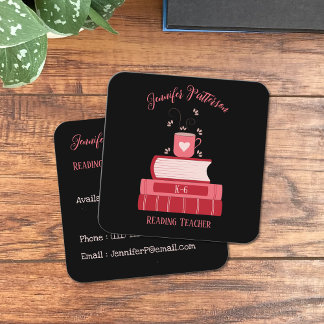 Reading Teacher Books Black Square Business Cards