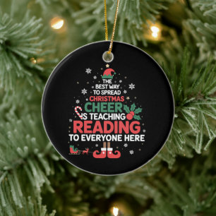 Reading Teacher Christmas Elf Xmas Cheer Ceramic Tree Decoration