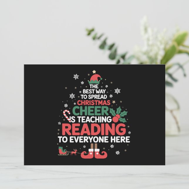 Reading Teacher Christmas Elf Xmas Cheer  Invitation (Standing Front)