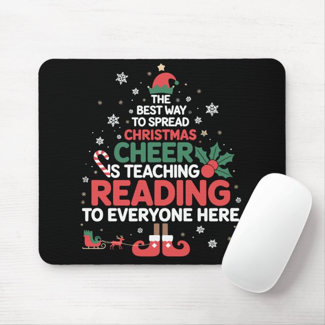 Reading Teacher Christmas Elf Xmas Cheer  Mouse Mat (With Mouse)